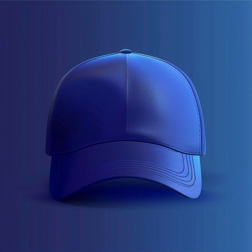 Realistic cap on flat indigo background with subtle blur