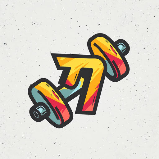 Retro fitness logo with bold, colorful fonts on light grey background