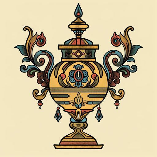 Flat tattoo sketch of a stylized Russian samovar