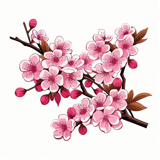 Anime illustration of Sakura cherry branches with pink flowers