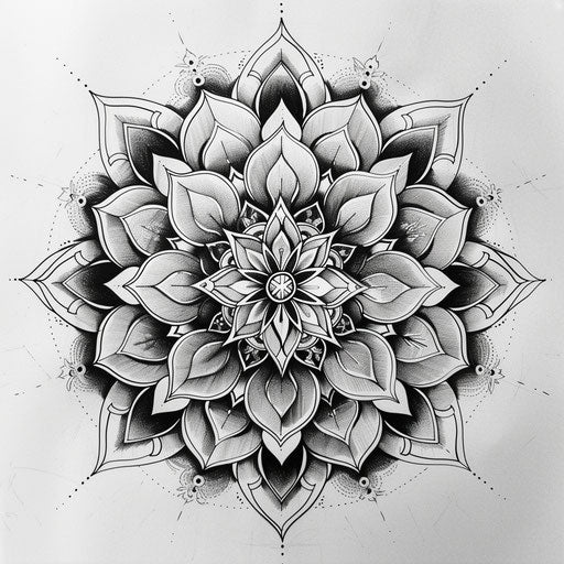 Intricate mandala with tattoo sketch at its center