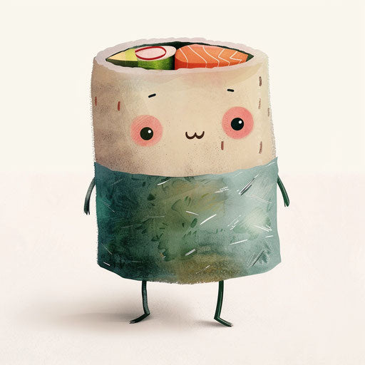 Kawaii sushi roll character with legs in clipart style