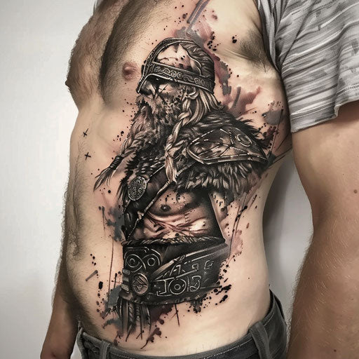 Viking warrior rib tattoos, Adrian Smith style