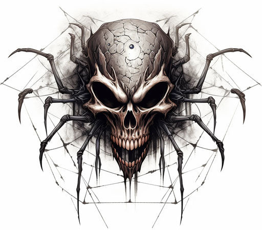 Skull spider tattoo design, simple style, cypherpunk, high definition 8:7