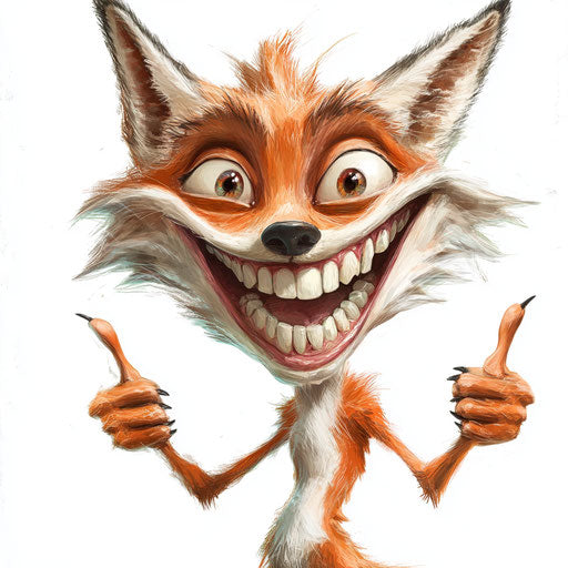 Comical portrayal of a fox with human-like traits