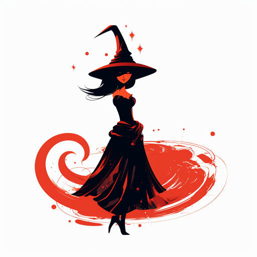Minimalist witch illustration on white background