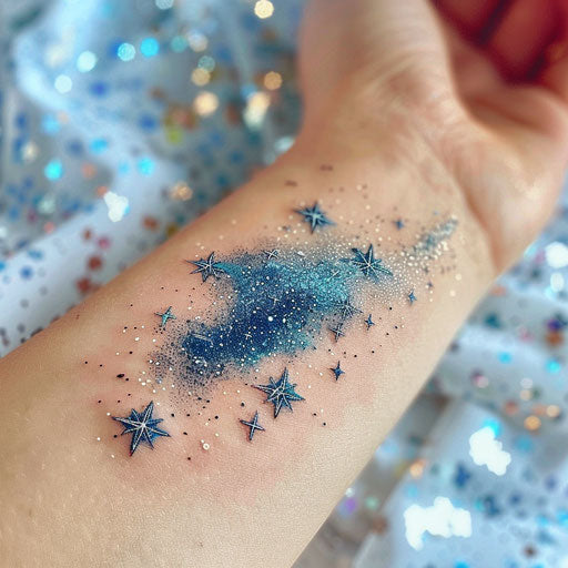 Mystical and sparkly tattoo of the Pleiades constellation