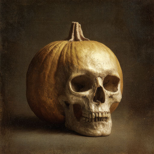 Festive Pumpkin Carved into a Human Skull