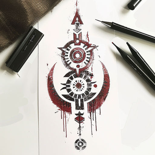 Cultural flat tattoo sketch of a sigil for heritage, incorporating traditional tribal designs