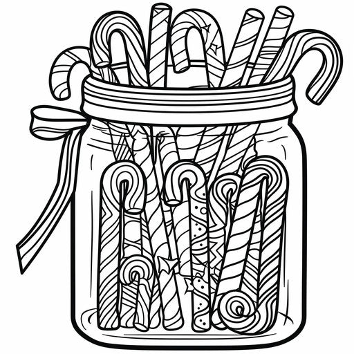 Candy canes in a jar. Coloring book page