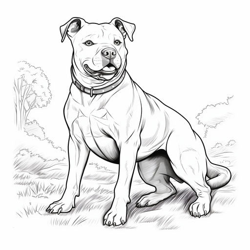Pitbull coloring page for kids, realistic chiaroscuro lighting style