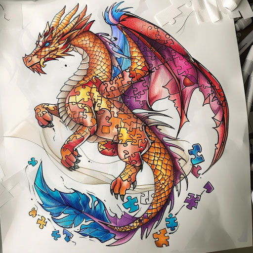 Dragon puzzle of autism on white surface