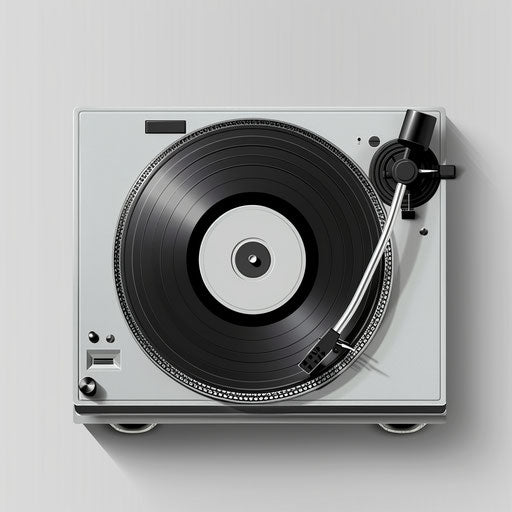 Realistic record player on metallic silver background