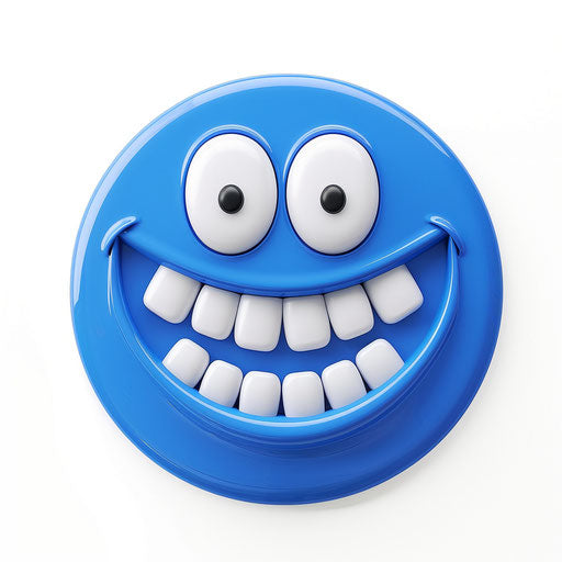 Blue smiley face with white teeth, vector icon