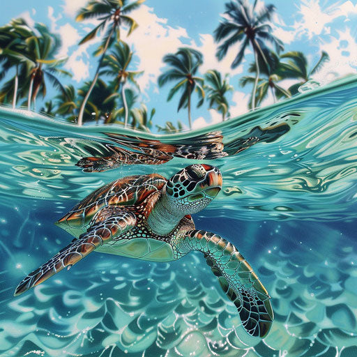 Hawksbill sea turtle floating beneath water's surface