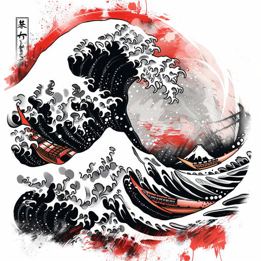 Clipart style tattoo sketch of a Japanese wave in folk art style