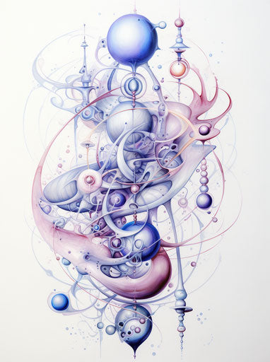 Blue and purple atom tattoo in a cosmology style