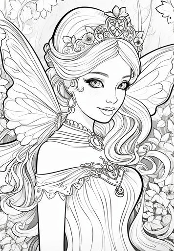 Princess fairy coloring pages, pictorial, accurate and detailed style