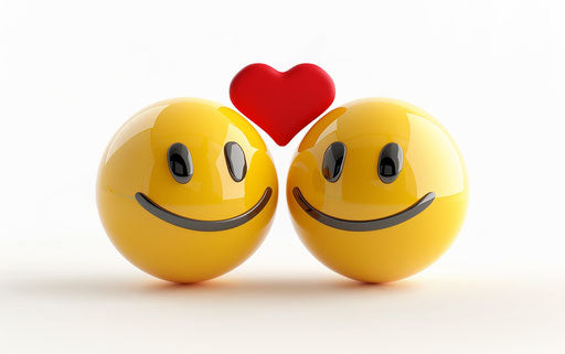Two yellow smiling faces with a red heart above their heads