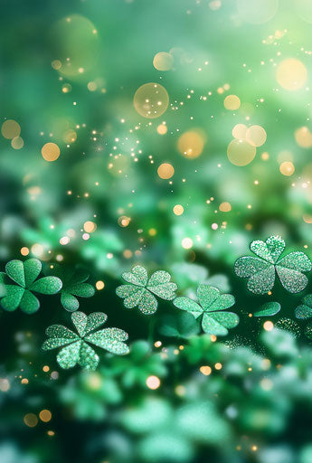 St. Patrick's Day background with shamrocks and glitter