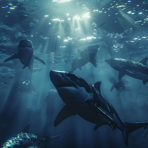 Shark pod swimming in harmony, displaying social behavior