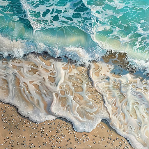 Sandy beach with waves crashing against the shore