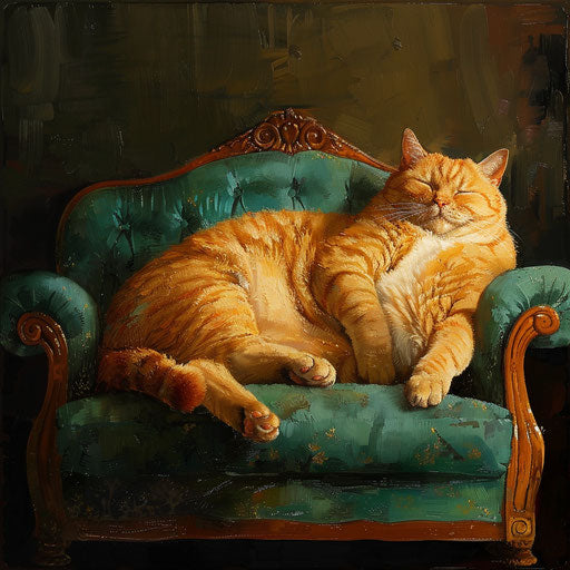 fatcat sleeping on a couch