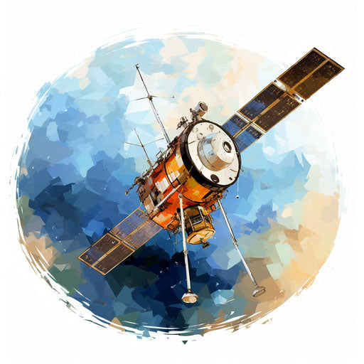 Satellite clipart in oil painting style on white background