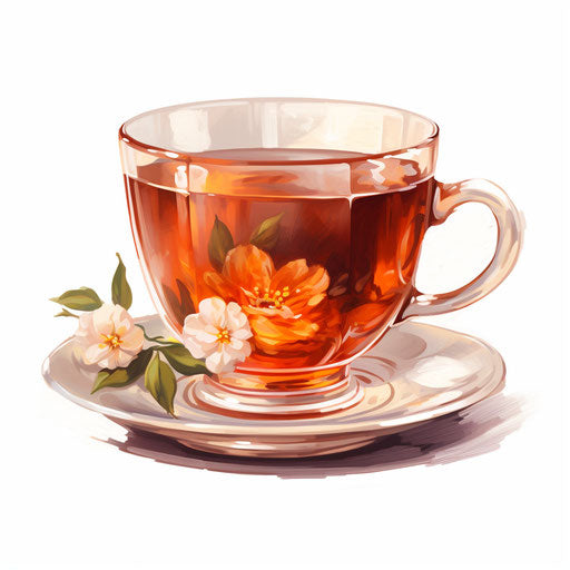 Tea cup in Oil painting style, white background