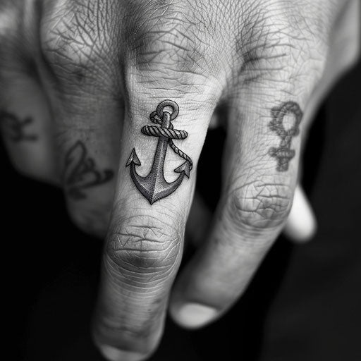 Classic sailor anchor tattoo Ed Hardy style on finger
