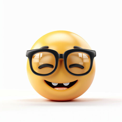 Emoji with glasses on white background, vibrant academia style