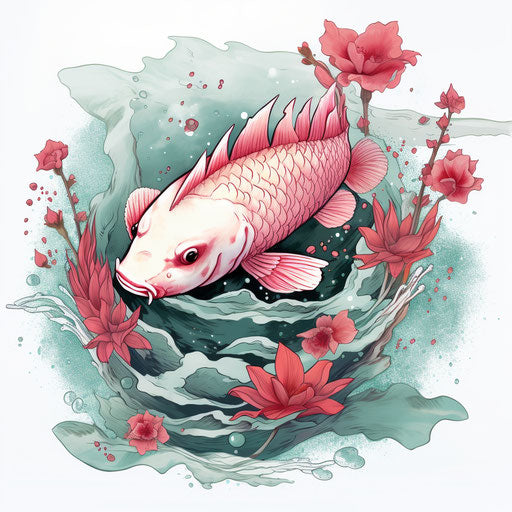 Koi fish with pink lotus flower design