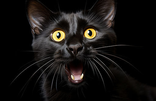 a black cat with yellow tongue out