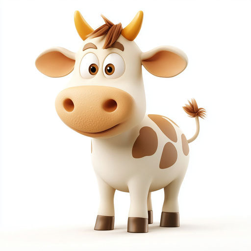 3D cow in realistic style with flat white background
