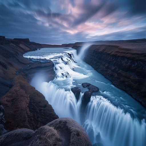 Gullfoss Falls, Iceland, smooth water, long exposure