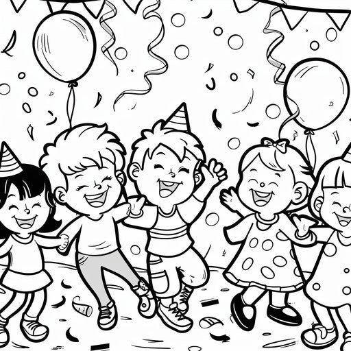 Children at dance party with balloons and streamers