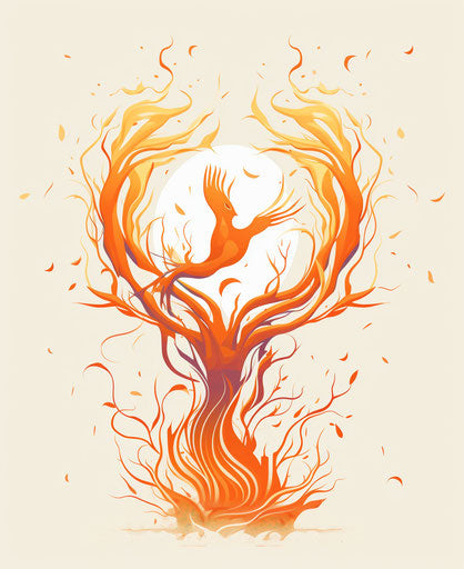 Minimalist phoenix tattoo design with vines and fluid glass