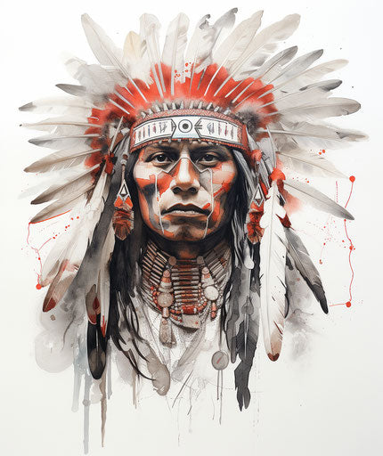 Tattoo of Native American man in feathered outfit, Cheyenne style