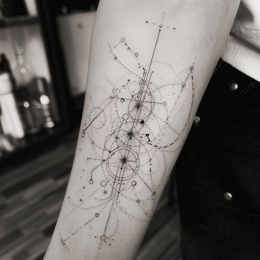 Monochrome flat tattoo sketch of the Gemini constellation