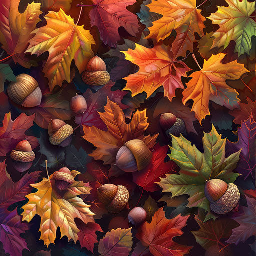 Nature still-life with colorful fall leaves and acorns