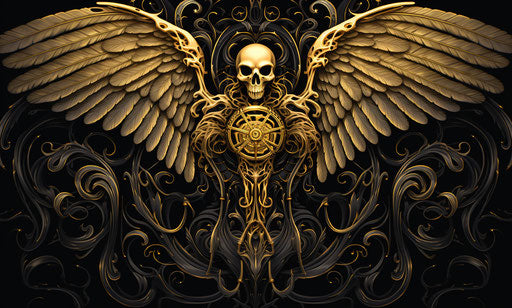 Medical aphrodisiac in black and gold, mythical symbols
