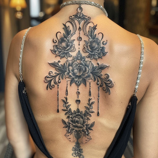 Realistic black and gray spine tattoo for women