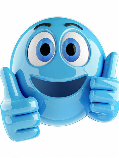 Cheerful blue smiley face with facial mask giving two thumbs up