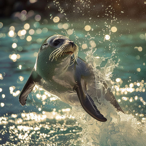 Hawaiian monk seal leaping playfully from the water