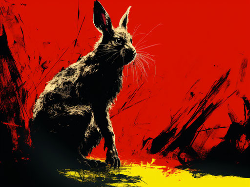 Drawing of a red rabbit, high contrast chiaroscuro style