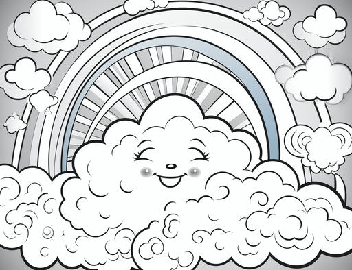 Rainbow, clouds and sun coloring pages