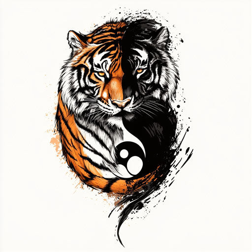 Tiger tattoo on hand with yin-yang symbol