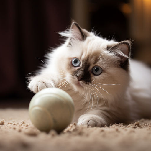 Birman cat playing with a ball
