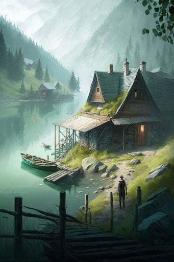 Fishermen's village, mysterious atmosphere, woods, lake