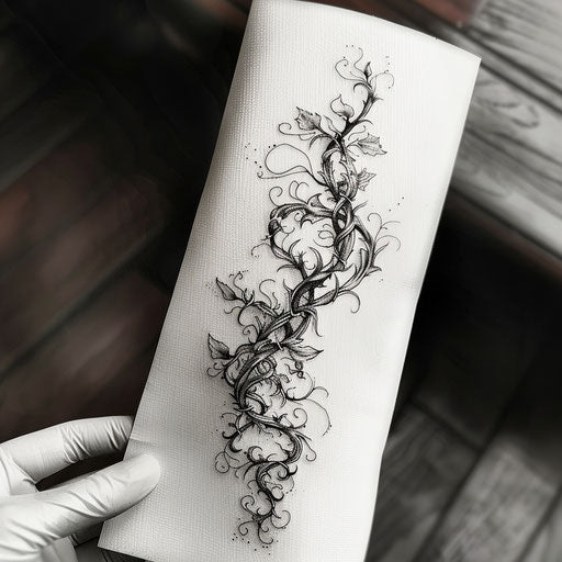 Vine tattoo pencil sketch style on white paper background